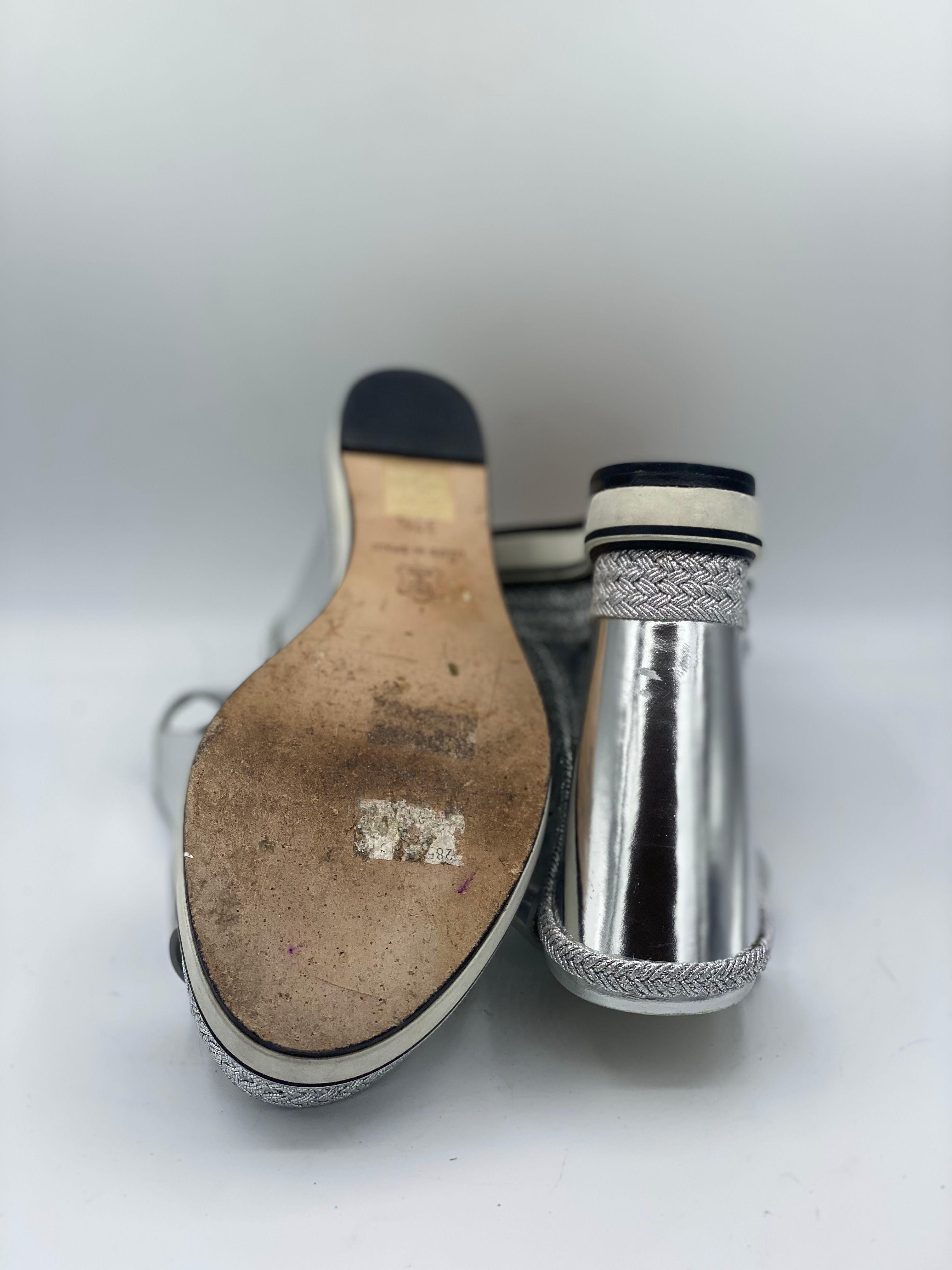 Nicholas Kirkwood Metallic Silver Foil Leather Wedge Espadrille Ankle Strap Sandals Size 37 thumbnail 3