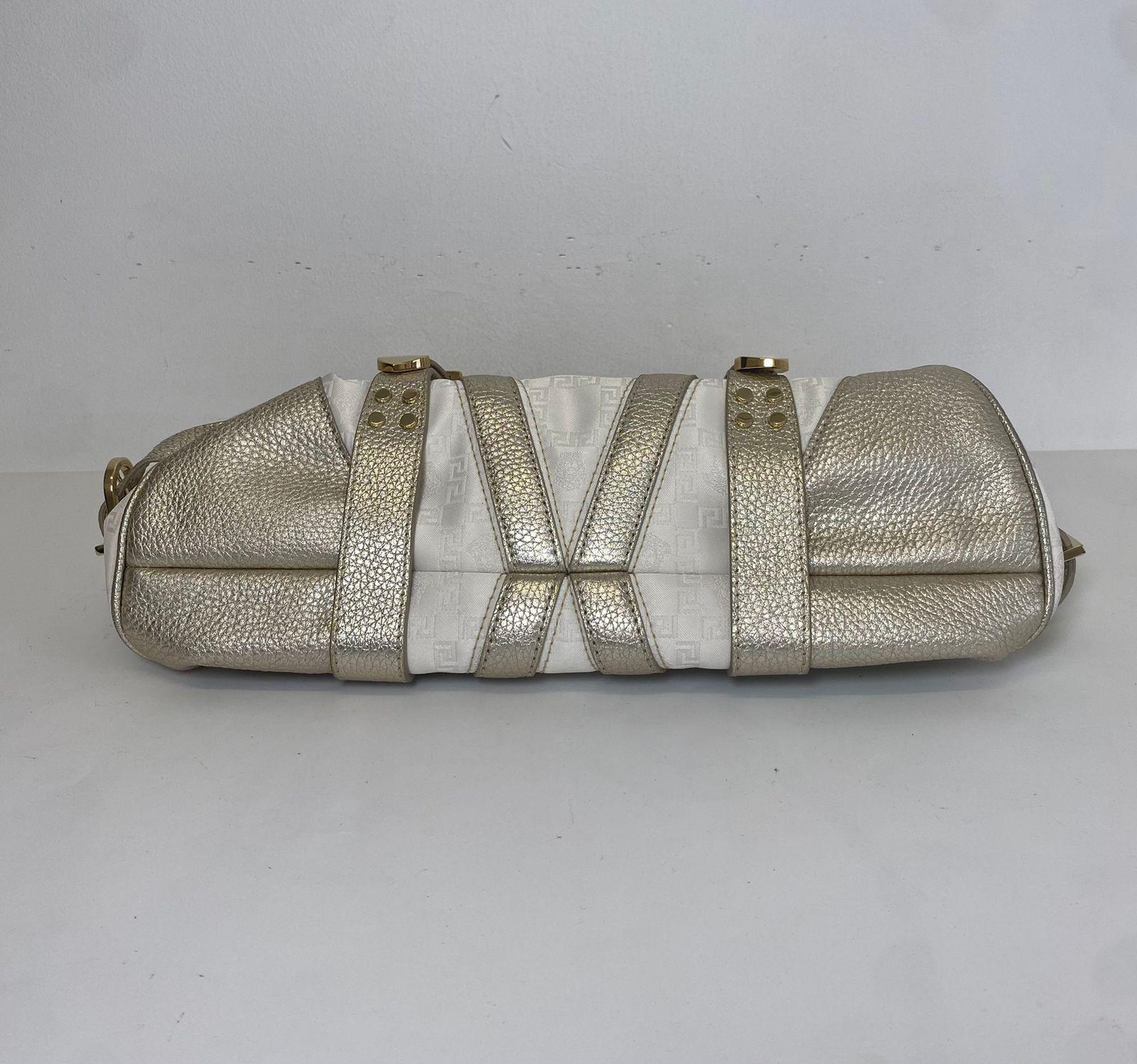 Versace Beige/Metallic Canvas & Leather Madonna Boston Bag thumbnail 2