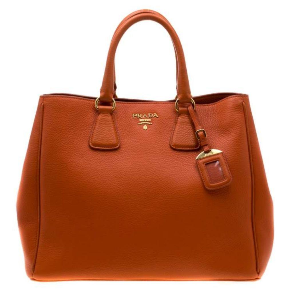 Prada Orange Leather Large Open Tote