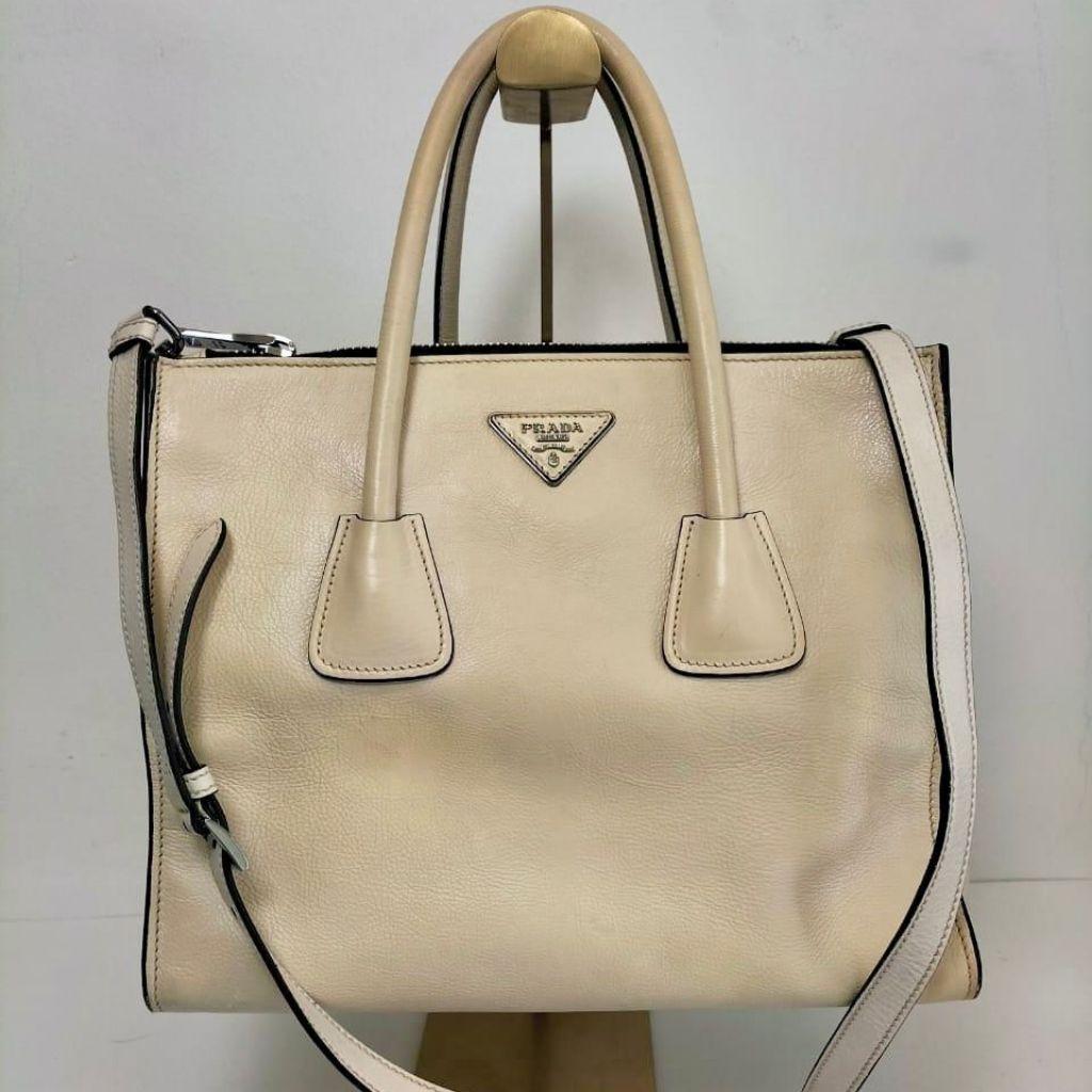Prada Cream Leather Twin Pocket Tote